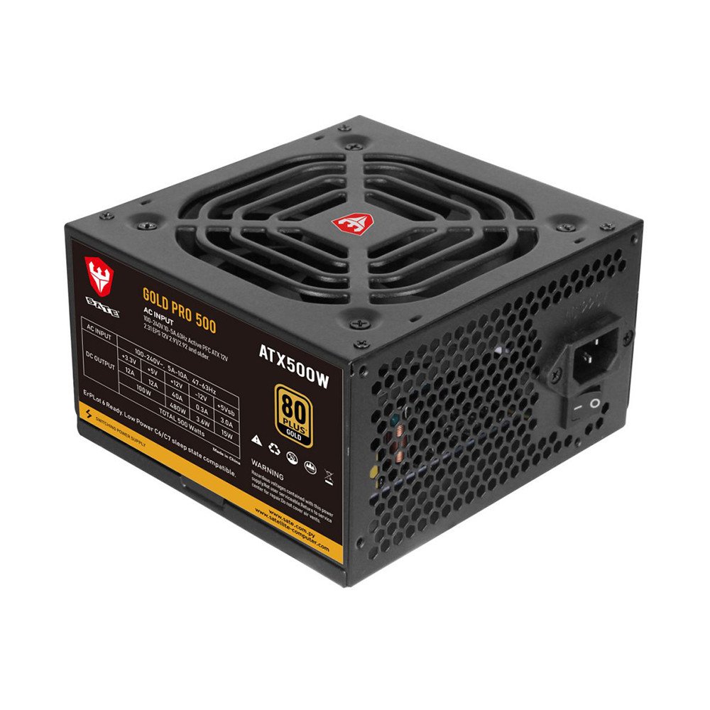 FUENTE DE PODER 500W SATE GOLD PRO 500 80 PLUS GAMING MODULAR 20+4PX1/PERIFERICOSX2/SATAX6/PCI-E P6+2X2/CPU P4+P4X1