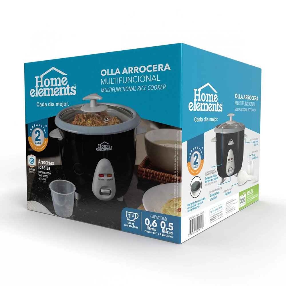 OLLA ARROCERA HOME ELEMENTS  0.6 LITROS NEGRA HEAR04N