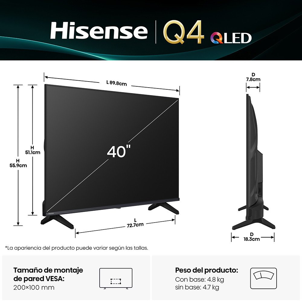 TELEVISOR HISENSE SMART QLED 40" FHD HS-40Q4SV